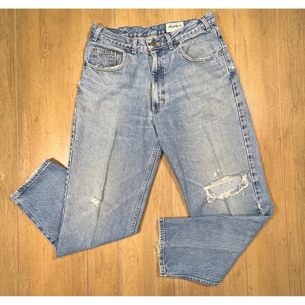 Vintage Eddie Bauer Relaxed Fit Jeans Made in USA Blue Denim 34x30 Distressed